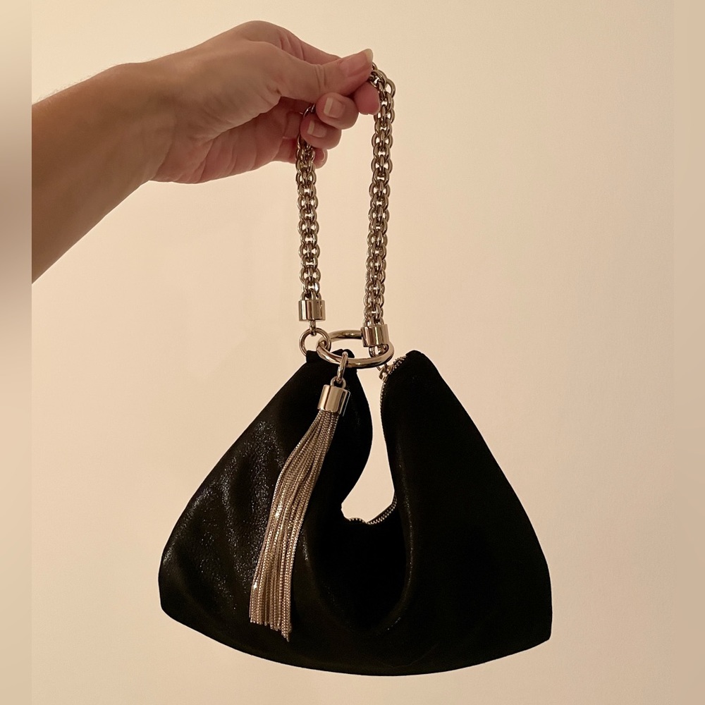 *New* Jimmy Choo Black Callie Shimmer Suede Multifunctional Bag Gilver Hardware